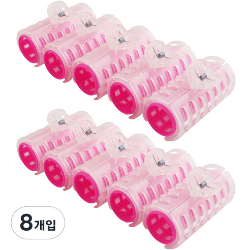 세븐스타 집게 헤어롤 5p, 롤(핑크), 집게(투명), 8개