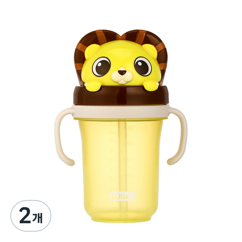에디슨 프렌즈 흘림방지 입체 빨대컵 2 300ml, 사자 하이언, 2개