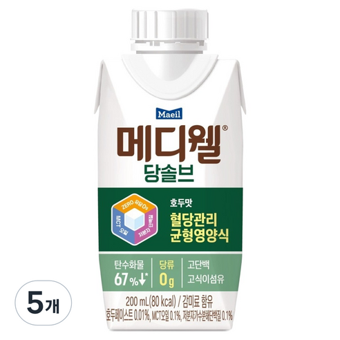 메디웰 당솔브 호두맛 혈당관리 균형영양식, 200ml, 5개