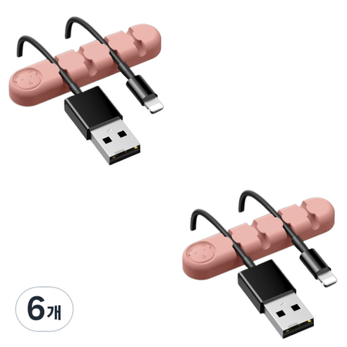 유니버스팩토리 usb 선정리소품 컬러곰 4구, 6개, 핑크