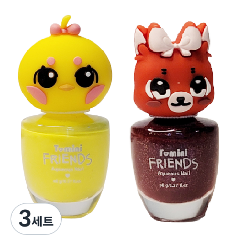 투미니 어린이 프렌즈 수성 네일 8ml x 2종 세트, 레몬옐로우(병아리) + 트윙클레드(여우), 3세트
