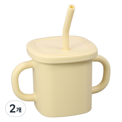 순수아 유아용 실리콘 양손 빨대컵 300ml, 아이보리, 2개