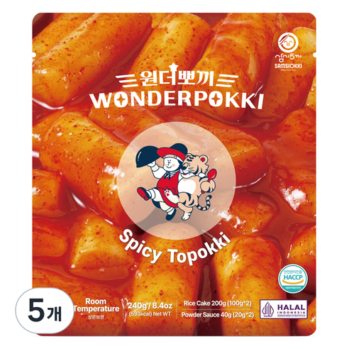 삼시오끼 원더뽀끼 매콤 봉지 떡볶이, 240g, 5개