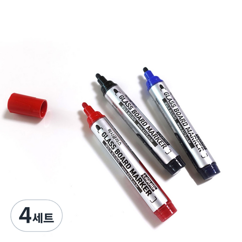 럭시글라스보드 마카 3종 세트, 검정, 파랑, 빨강, 4세트