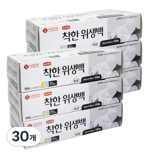 롯데이라이프 착한 위생백, 중(M), 100매, 30개