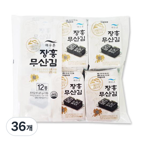 해우촌 장흥 무산김 도시락, 36개, 5g
