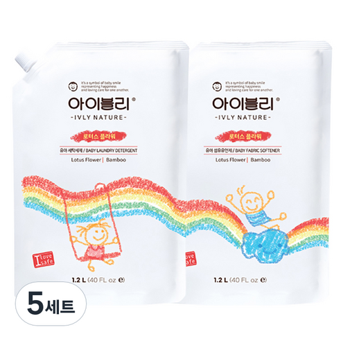아이블리네이처 로터스 플라워향 대나무 성분 유아용 세제 1.2L + 섬유유연제 1.2L, 5세트