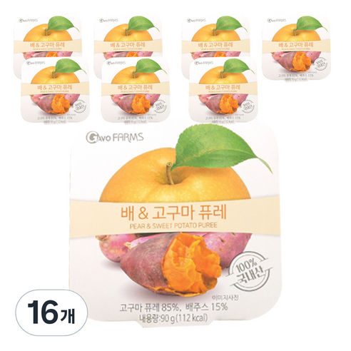 가보팜스 무첨가 배 고구마 퓨레 90g, 배 + 고구마 혼합맛, 16개