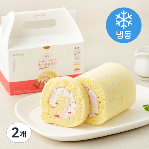 프레시오늘 우리밀 리얼버터 프랑스 우유 생크림 99% 우리딸기 수제 롤케익 (냉동), 230g, 2개