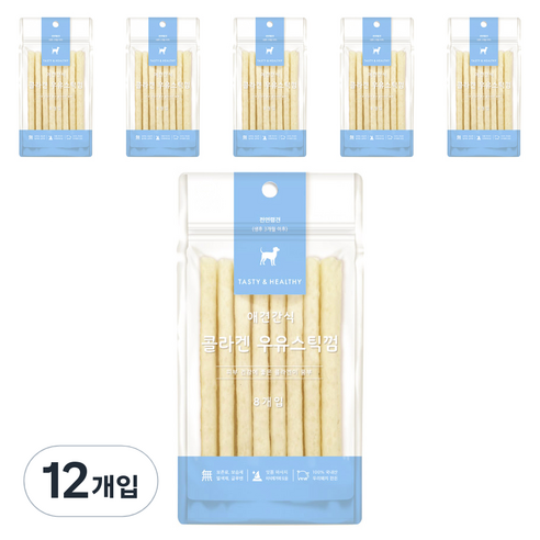 굿데이 반려견간식 콜라겐 스틱껌 8p, 우유맛, 40g, 12개