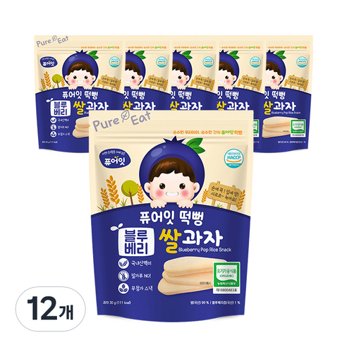 퓨어잇 떡뻥 쌀과자 30g, 쌀 + 블루베리 혼합맛, 12개