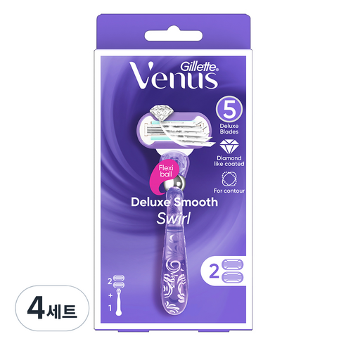 질레트 비너스 스월 여성용 면도기 핸들1입 + 면도날2입, 4세트