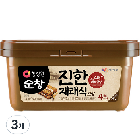 대상 청정원 순창 진한 재래식 된장, 1.5kg, 3개
