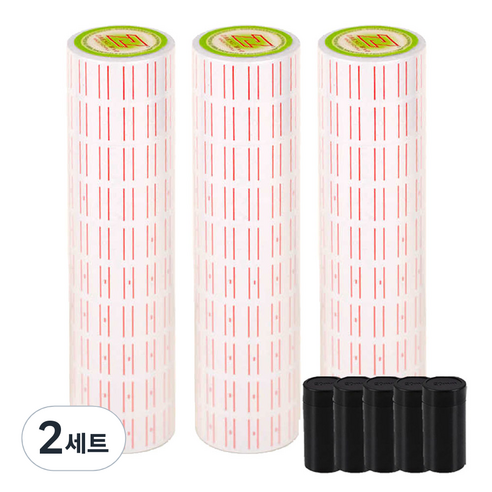 델리 라벨기 스티커 리필용지 일반 3롤 + 잉크 5p 세트, 1칸, 2세트