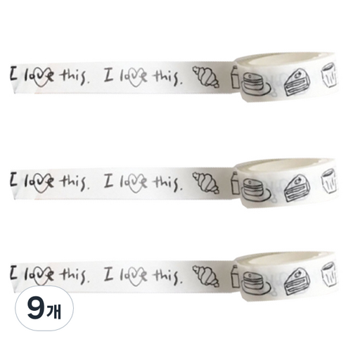 마켓A 리핏 프린팅 종이 마스킹테이 1.5cm x 5m, 9개, 푸드