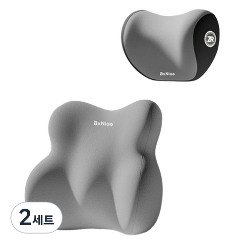 Ez2mk 차량용 메모리폼 목쿠션 허리쿠션 세트 MS-420, 그레이, 2세트
