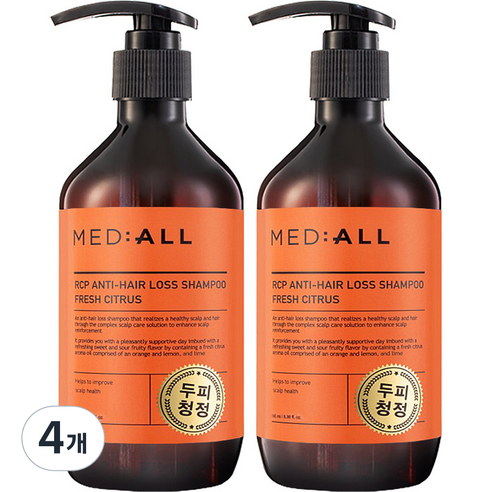 메디올 알시피 안티 헤어 로스 두피청정 샴푸 프레시 시트러스향, 300ml, 4개