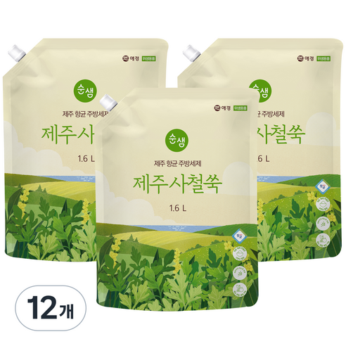 순샘 제주 사철쑥 항균 주방세제 리필, 1.6L, 12개