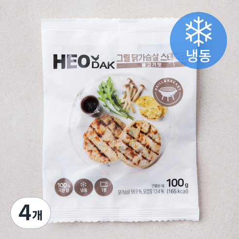 허닭 그릴 닭가슴살 스테이크 불고기맛 (냉동), 100g, 4개