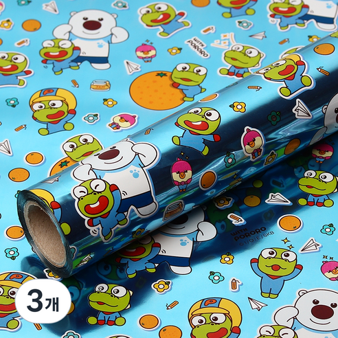 위드 뽀로로 증착롤 포장지 대 53cm x 12m, 블루, 3개