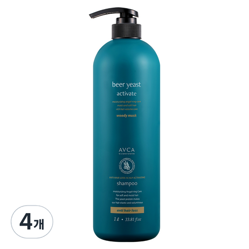아브카 맥주효모 두피케어 탈모증상완화 샴푸 우디머스크, 1000ml, 4개