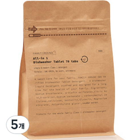 패밀리그라운드 올인원 식품첨가물 1종 타블렛 식기세척기세제 70p, 280g, 5개