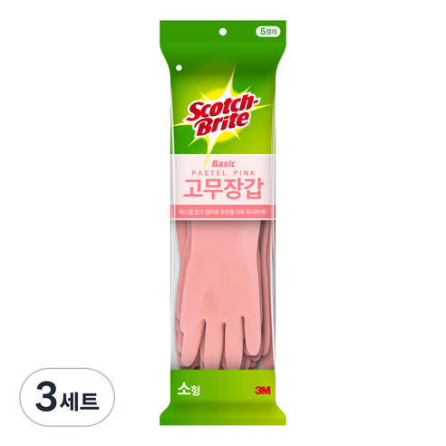 스카치브라이트 프리미엄 고무장갑 5개입, 파스텔 핑크, 소(S), 3세트