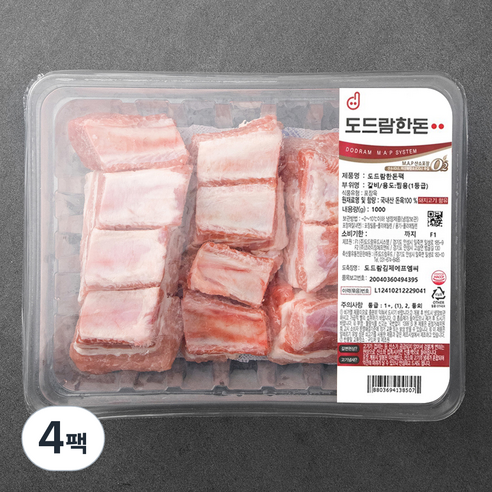 도드람한돈 1등급 갈비 찜용 (냉장), 1kg, 4팩