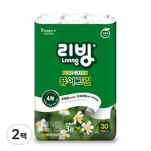 리빙 퓨어그린 화장지, 2팩, 30롤