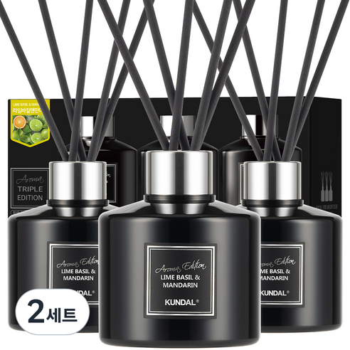 쿤달 플라워 디퓨저 3p + 섬유스틱 15p, 라임바질앤만다린향, 600ml, 2세트