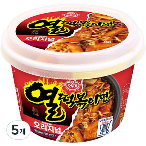 오뚜기 열떡볶이면 오리지널 용기 196g, 5개