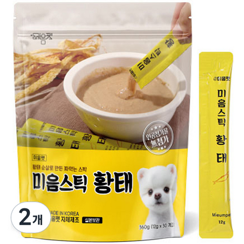 미음펫 강아지 미음스틱 황태 츄르 30p, 360g, 2개