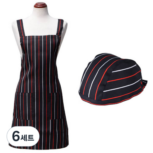 바이데코 북유럽패턴 앞치마 + 두건 세트, 스트라이프 레드, 6세트