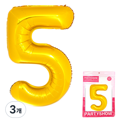 파티쇼 숫자 은박풍선 대형 5, 골드, 3개