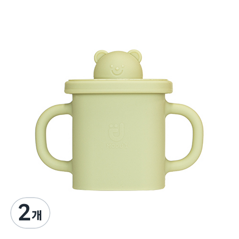 모두아이 실리콘 곰돌이 사각 스파우트컵 350ml, 그린빈, 2개