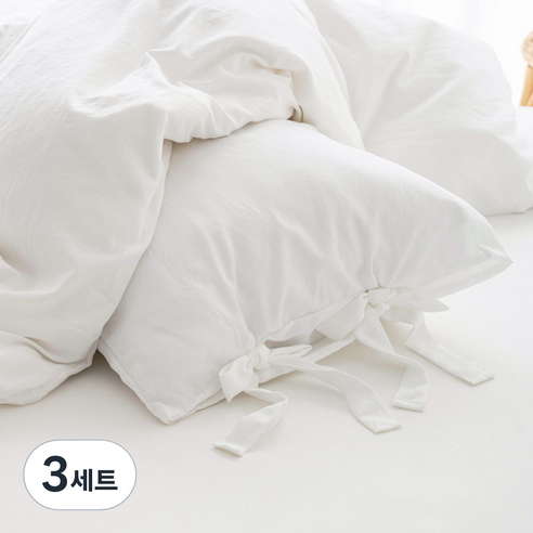스코홈 더더 피그먼트 워싱 리본베개커버 + 솜 세트, 더더 화이트, 3세트