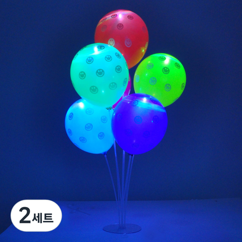 LED 라이트 풍선 도트 8p 랜덤발송 + 풍선 꽂이 장식 70cm 세트, 혼합색상, 2세트