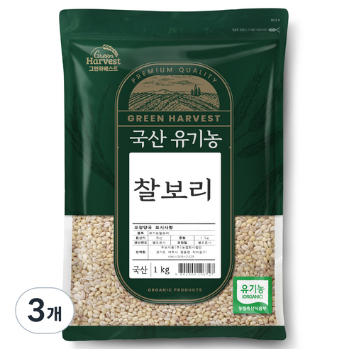 그린하베스트 국산 유기농 찰보리, 1kg, 1개