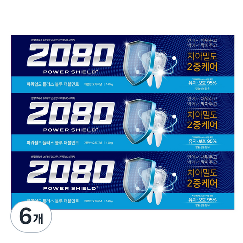 2080 파워 쉴드 치약 블루 더블민트, 150g, 6개