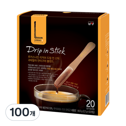 루카스나인 리저브 드립 인 스틱 과테말라 안티구아 블렌드 커피, 2.2g, 100개