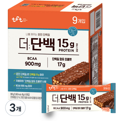 티에프티 더단백 크런치바 초코 9p, 360g, 3개