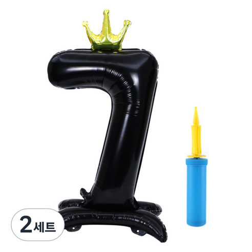 올리브파티 초대형 스탠딩 왕관 숫자 생일풍선 + 손펌프 세트, 블랙(숫자7), 2세트