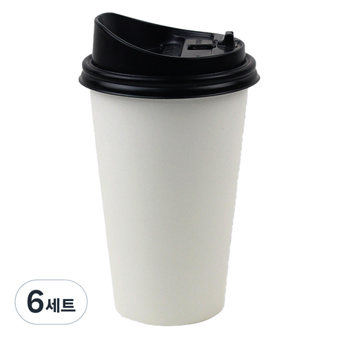 아이엔피 종이컵 화이트무지 355ml 50p + 롱개폐 뚜껑 50p 세트, 6세트