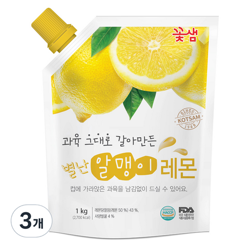 꽃샘식품 별난 알맹이 레몬차, 1kg, 3개