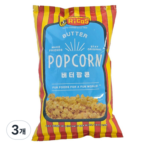 리코스 버터 팝콘, 3개, 140g