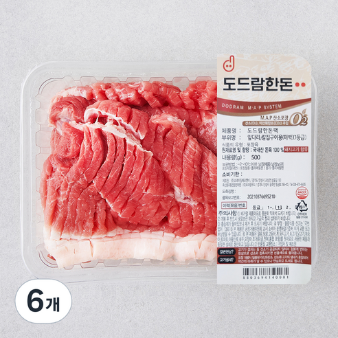 도드람한돈 미박 앞다리 칼집 1등급 구이용 (냉동), 500g, 6개