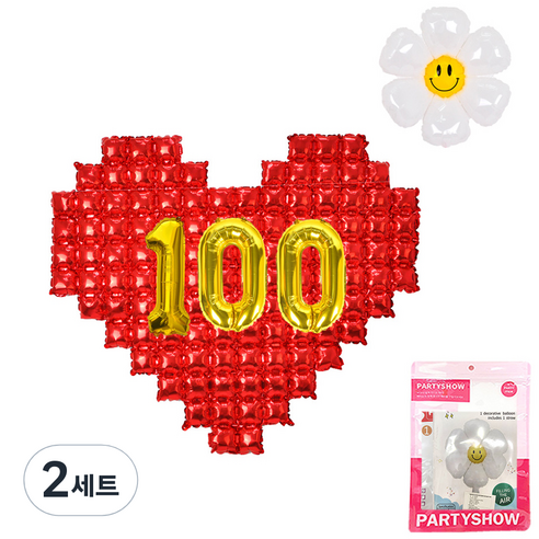 파티쇼 빅하트 레드 기념일 100일 데이지 풍선 세트, 레드 + 골드, 2세트