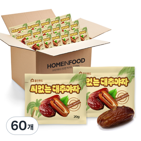 홈인푸드 씨없는대추야자, 60개, 20g