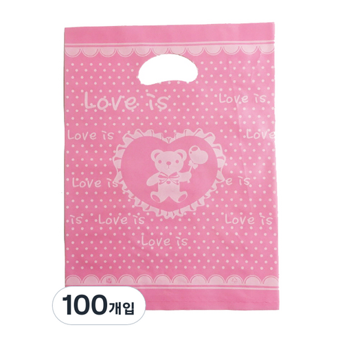팩스타 펀칭 비닐 포장봉투 가로 30cm x 세로 40cm, 핑크곰, 100개
