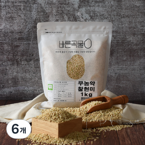 바른곡물 국산 무농약 찰현미, 1kg, 6개